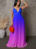 Summer Lace-Up Strap Low Back Sexy Gradient Color Long Dress