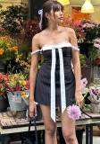 Summer Sexy Bow Lace Off Shoulder Strap Mini Women's Dress