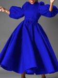 Plus Size Women's Loose Fashion Solid Color Puff Sleeve A-Line African Dress