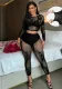 Sexy Net Clothes See Through Hollow Mesh Long Sleeve Two Piece Pants For Night Club