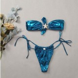 Fashionable And Sexy Strapless Blue Starfish Two Pieces Bikini Swimsuit