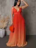 Summer Lace-Up Strap Low Back Sexy Gradient Color Long Dress