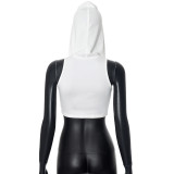 Fashionable Hollow Vest Metal Hooded Sleeveless Sexy Crop Top