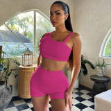 Women Summer Solid Suspender Top and Shorts Yoga Fitness Two-piece Set