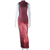 Fashion Printed Sleeveless Slim Long Dress