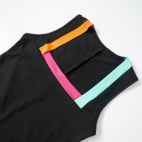 Women's Summer Fashion Contrast Color Patchwork Strap Square Neck  Casual Sports Jumpsuit
