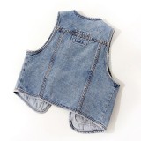 Pocket Buttons Washed Denim Women's Top
