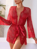 Sexy Red See Through Lace Night Robe Gown