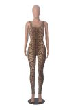 Women's Printed Sleeveless Ribbed Square Neck Low Back Slim Fit Jumpsuit