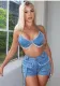 Women's Summer Sexy Fashion Cargo Pocket Shorts Wrapped Denim Bra Top Two Piece Set