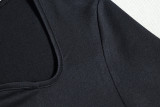 Fashionable Round Neck Solid Color Bell Bottom Sleeve Slit Slit Midi Dress