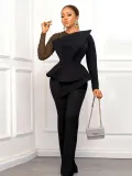 Long Sleeve Chic Mesh Patchwork Beading Slim Fit Formal Party Plus Size Jumpsuit