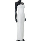 Women Summer Chic Elegant Beaded Solid Strapless Maxi Dress