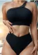 Women bikini Solid Ribbed One Shoulder Sexy Bikini Swimwear