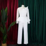 Long Sleeve Chic Mesh Patchwork Beading Slim Fit Formal Party Plus Size Jumpsuit
