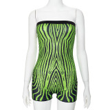 Women's Summer Striped Printed Strapless Short Jumpsuit