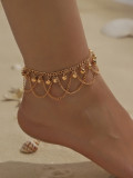 Summer Metal Chic Ankle Sequin Disc Double Layer Anklet
