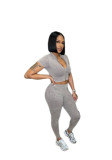 Women Casual Ribbed Zipper Top and Pant Two-piece Set