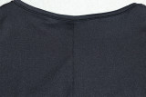 Fashionable Round Neck Solid Color Bell Bottom Sleeve Slit Slit Midi Dress