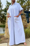 Women White Loose Short Sleeve Jumpsuit