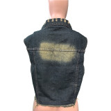 Button Cargo Washed Denim Top