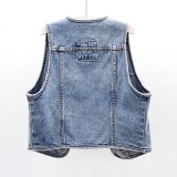 Pocket Buttons Washed Denim Women's Top