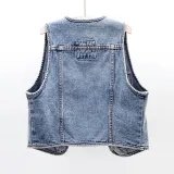 Pocket Buttons Washed Denim Women's Top