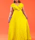 Women Summer Sexy Ruffled Pleated Maxi Dress with Belt