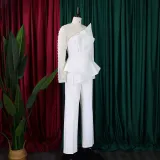 Long Sleeve Chic Mesh Patchwork Beading Slim Fit Formal Party Plus Size Jumpsuit