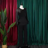 Long Sleeve Chic Mesh Patchwork Beading Slim Fit Formal Party Plus Size Jumpsuit