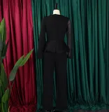 Long Sleeve Chic Mesh Patchwork Beading Slim Fit Formal Party Plus Size Jumpsuit
