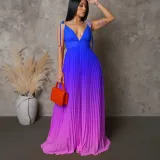 Summer Lace-Up Strap Low Back Sexy Gradient Color Long Dress