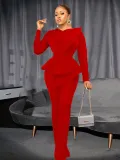 Long Sleeve Chic Mesh Patchwork Beading Slim Fit Formal Party Plus Size Jumpsuit