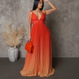 Summer Lace-Up Strap Low Back Sexy Gradient Color Long Dress