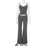 Women's Summer Design Camisole Top Tight Fitting Casual Pants Two Piece Set