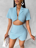 Women summer sexy Solid Casual short-sleeved Top and culottes two-piece set