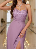 Women's Strap Slit Lace Wedding Gown Sexy Bridesmaid Dress