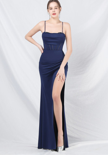 Luxury Strap Fishbone Slim Waist Evening Dress