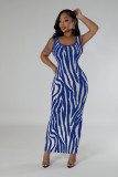 Summer Women's Zebra Print Sleeveless Hollow Long Dress