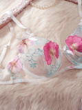 Summer Sexy Two-Piece See-Through Bow Flower Embroidered Underwear Set