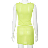 Women Summer Casual Solid Knot Sleeveless Tank Top And Bodycon Skirt Two-piece Set