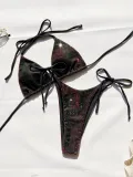 Women's Sexy Shiny Lace-Up Low Back Bikini Swimsuit