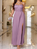 Women's Strap Slit Lace Wedding Gown Sexy Bridesmaid Dress