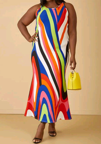 Stylish Casual Comfort Plus Size Multi-Color Printed Strap Dress