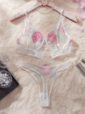 Summer Sexy Two-Piece See-Through Bow Flower Embroidered Underwear Set