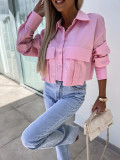 Spring Autumn Women's Fashion Solid Color Long Sleeve Chic Casual Shirt
