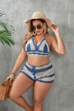 Plus Size Women Cutout Lace-Up Two Pieces Swimwear