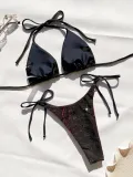 Women's Sexy Shiny Lace-Up Low Back Bikini Swimsuit