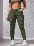 Plus Size Women's Casual Ripped Tight Fitting Denim Pants