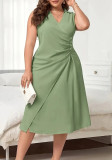 Plus Size Solid Color Summer Elegant Sleeveless Dress